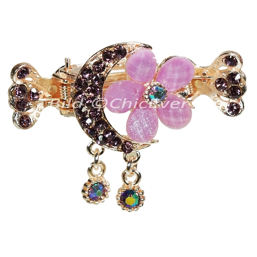 Haargreifer Mond&Blume Haarspange Haarkneifer Haarklammer Metall & Strass lila violett gold 5004b - zum Schließen ins Bild klicken